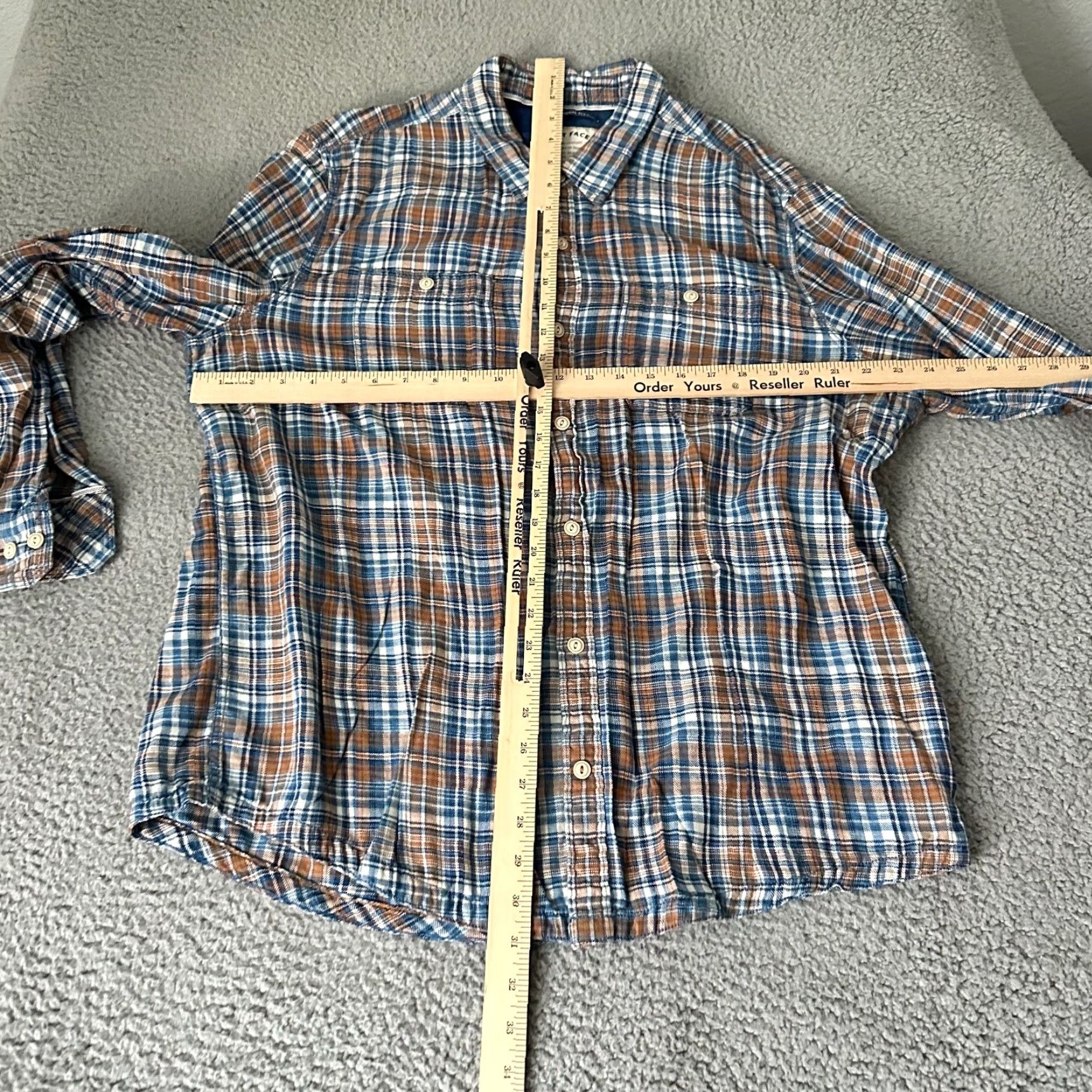 FatFace Fat Face Shirt Adult 2XL Blue Plaid Flannel Cotton Polyester Button-Up with Pockets Mens Casual Workwear 80s 90s Vintage Theme Size US XXL / EU 58 / 5 - 6 Thumbnail