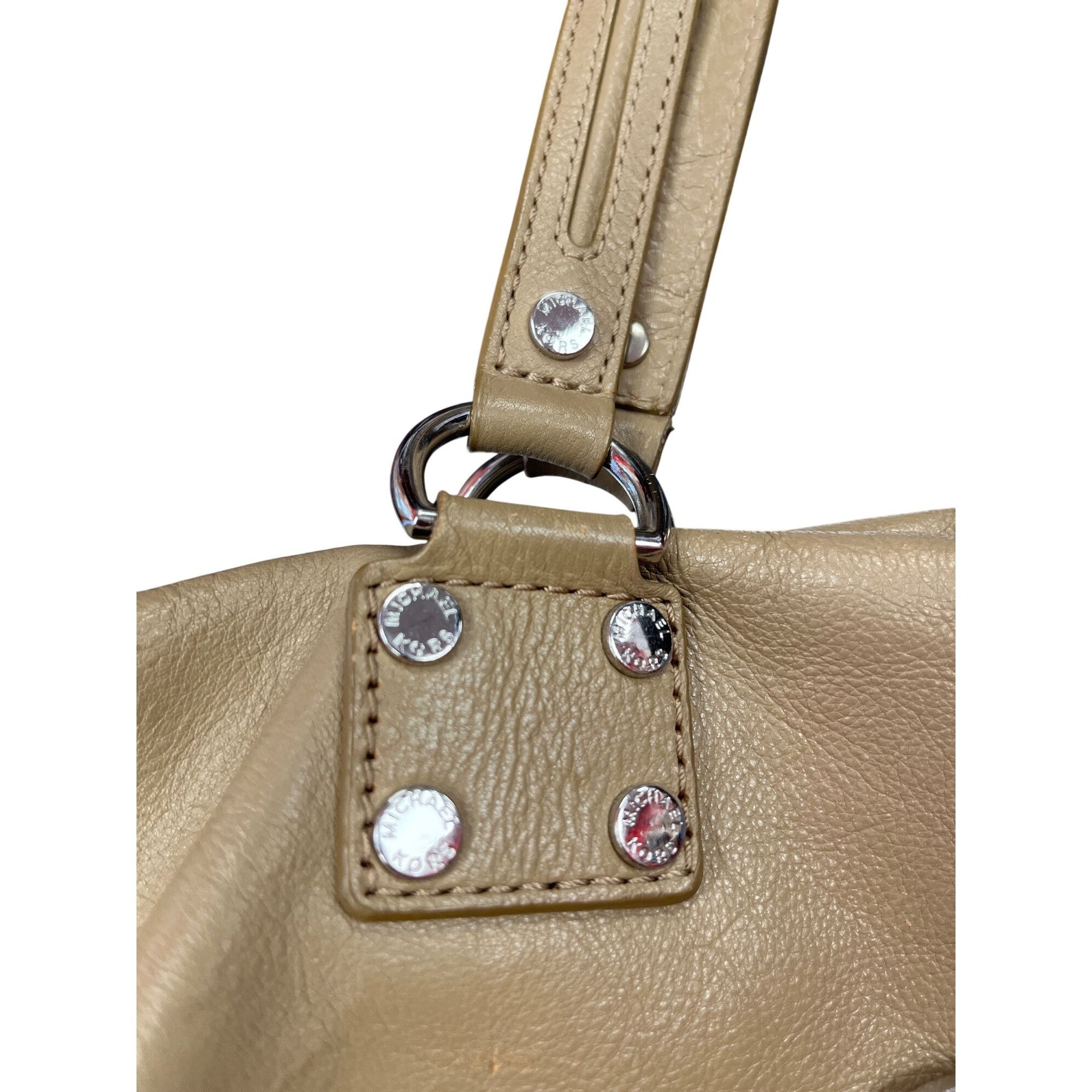 Michael Kors Michael Kors wms taupe tan leather studded hobo tote bag SKU Size ONE SIZE - 5 Thumbnail