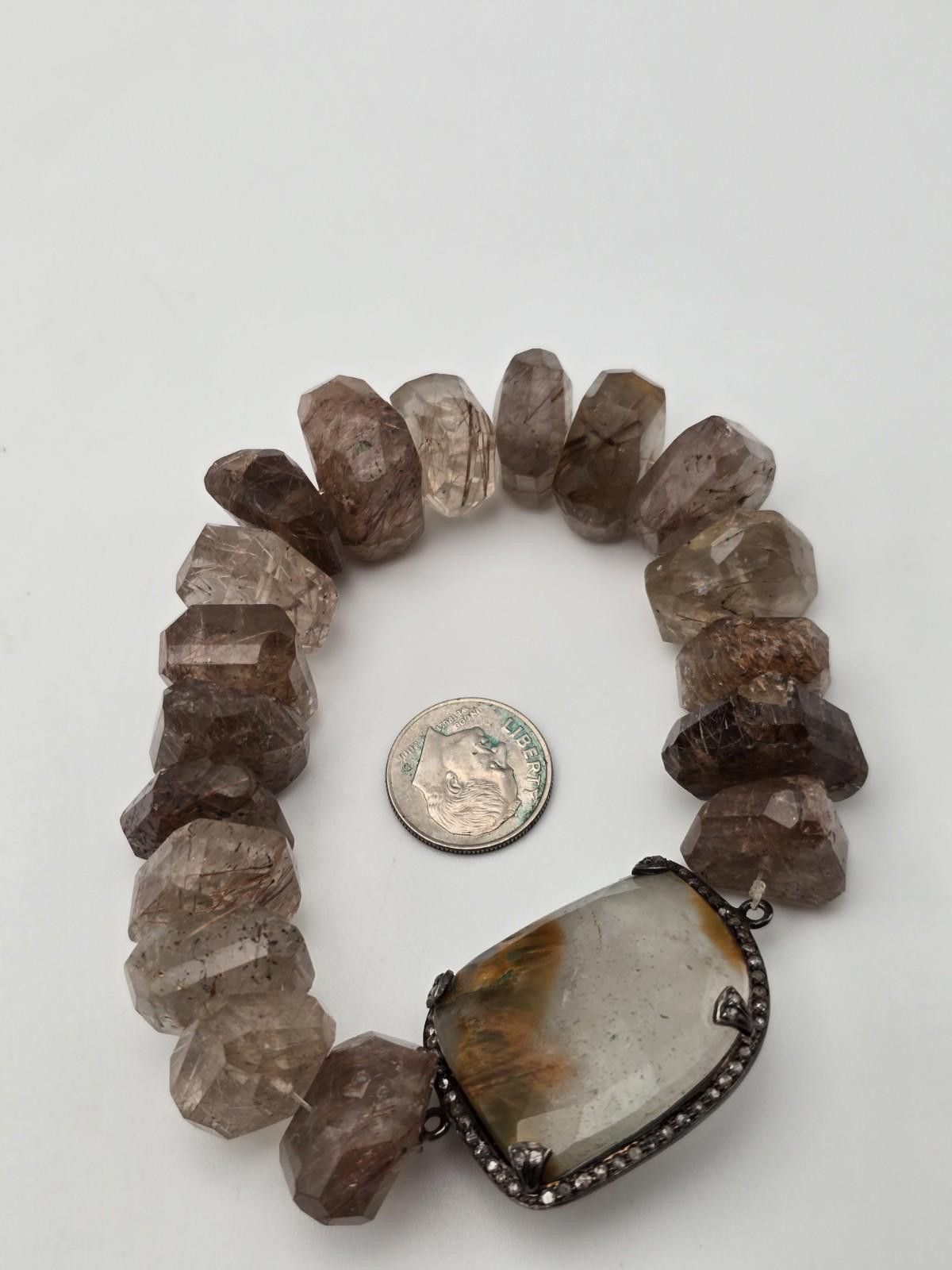Quartersnacks Sterling Diamond Bezel Bracelet w/ Rutilated Quartz Size ONE SIZE - 3 Thumbnail