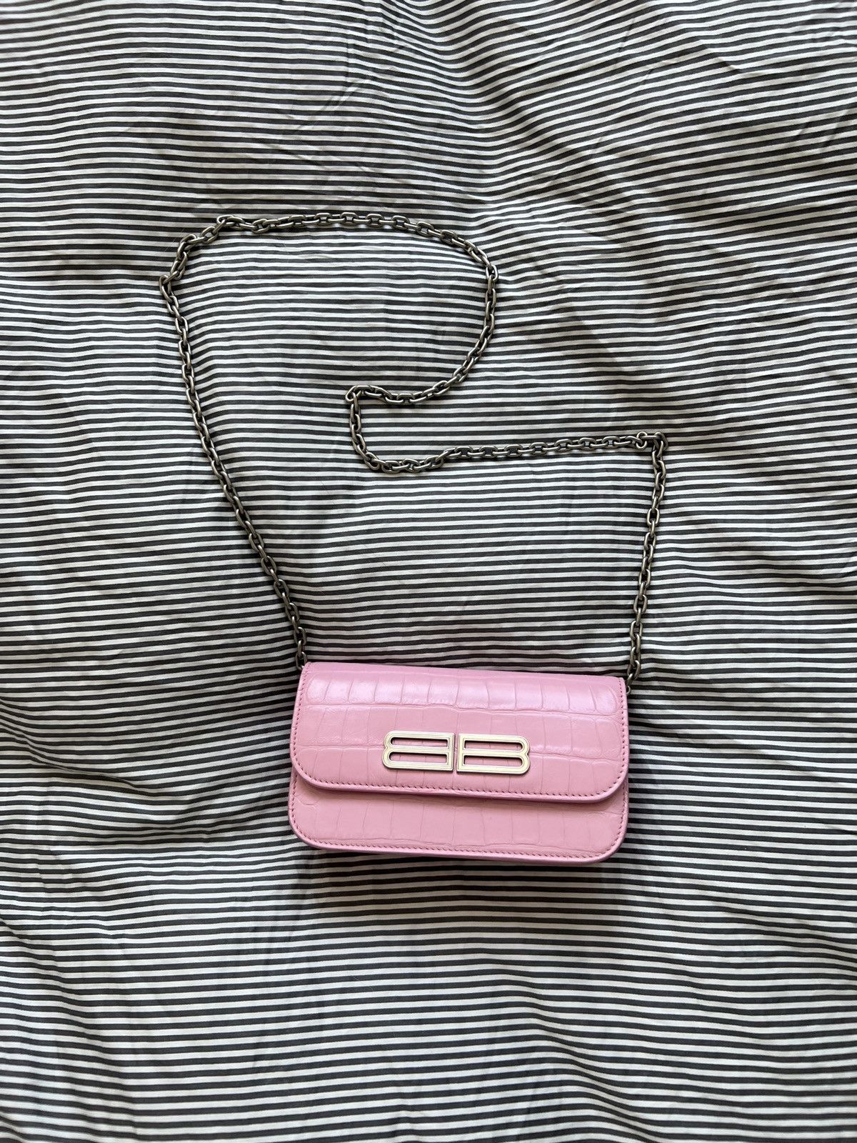 image of Balenciaga Pink Crocodile Leather Bag, Men's