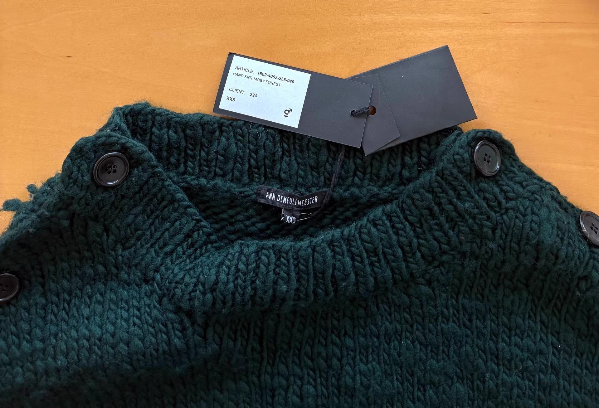 Ann Demeulemeester Green Long Sleeve Knit Sweater with Button Shoulders Size US XXS / EU 40 - 3 Thumbnail