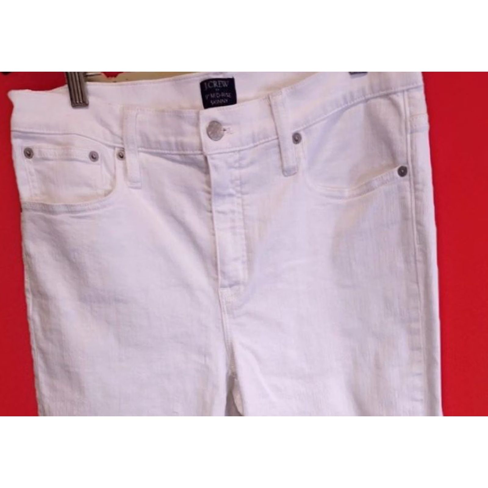 J.Crew J.Crew Slim Denim Jeans White 9” Mid Rise 31 Regular Inseam 27.25 Stretch Button Zip Womens Size 31 Jeans Cropped Size 24" / US 00 / IT 34 - 2 Thumbnail