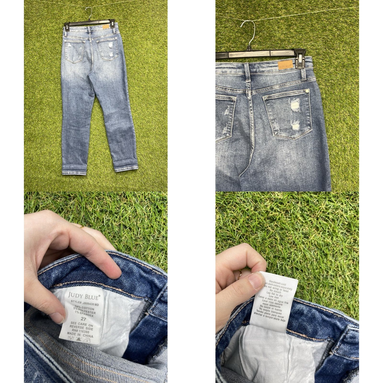 Vintage Judy Blue Jeans Womens 27 High Rise Rainbow Embroidered Denim Distressed Stretch Jeans Size 27" / US 4 / IT 40 - 8 Thumbnail
