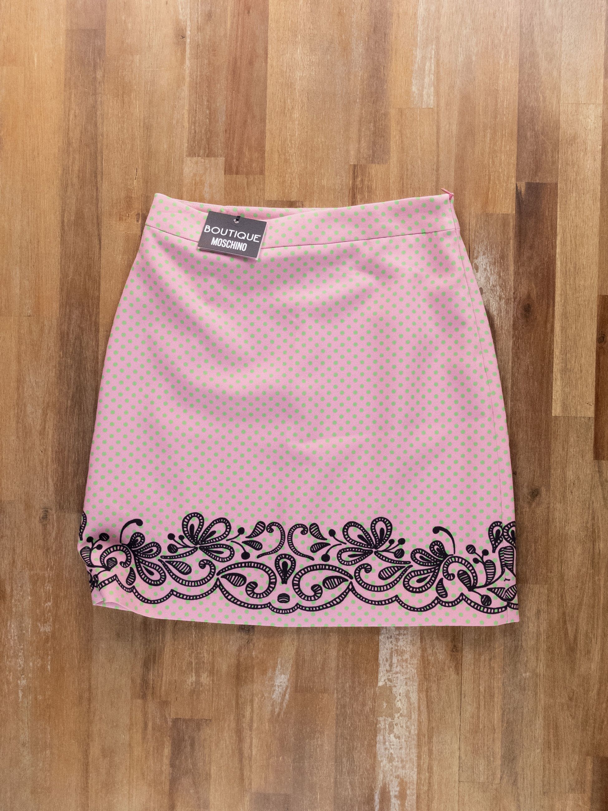 MOSCHINO BOUTIQUE pink polka dots floral motif mini skirt