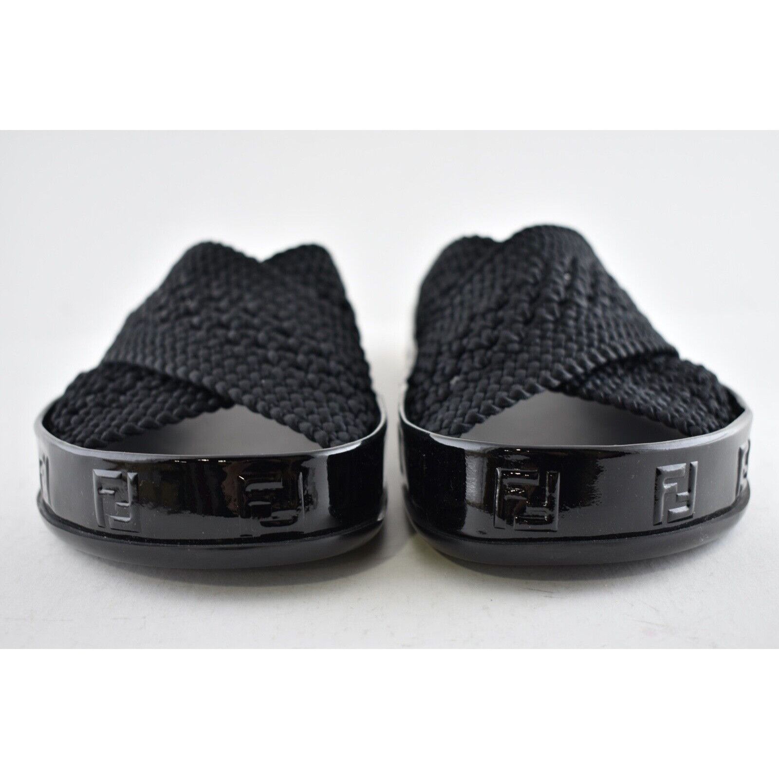 Fendi Fendi Black Criss Cross Woven Logo Mule Slide Slip On Flat Size US 6.5 / IT 36.5 - 7 Thumbnail