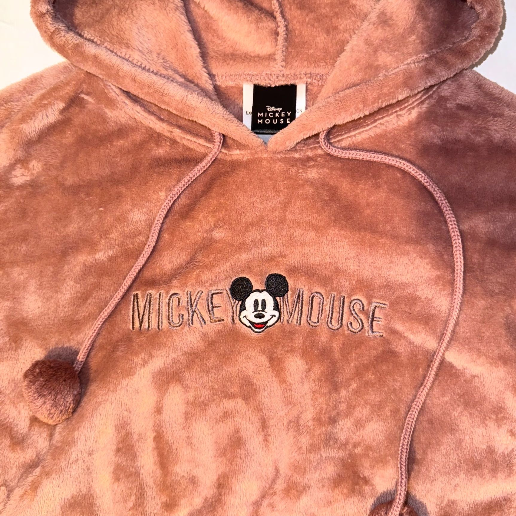 Disney Disney Hoodie Mickey Mouse Cropped Fleece Pullover Sweatshirt XS Womens Pink Rose Gold Short Sleeve Long Sleeve Logo Accents Regular Fit Pom Pom Nike Size XS / US 0-2 / IT 36-38 - 2 Thumbnail
