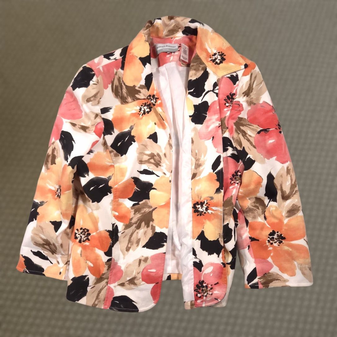 Vintage Alfred Dunner Blazer Womens 12P Floral Open Front Lined Stretch Jacket Size XL / US 12-14 / IT 48-50 - 1 Thumbnail