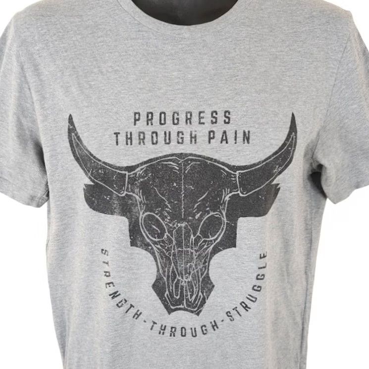 Under Armour Under Armour Project Rock T Shirt Mens Small Gray Progress Through Pain Shirt Mens Small GrayUASupervised? Size US S / EU 44-46 / 1 - 2 Thumbnail