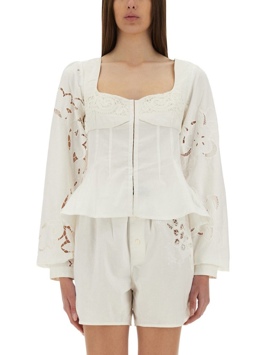 Marine Serre MARINE SERRE UPCYCLED LINEN TOP - WHITE (FR 36) Size XS / US 0-2 / IT 36-38 - 1 Thumbnail