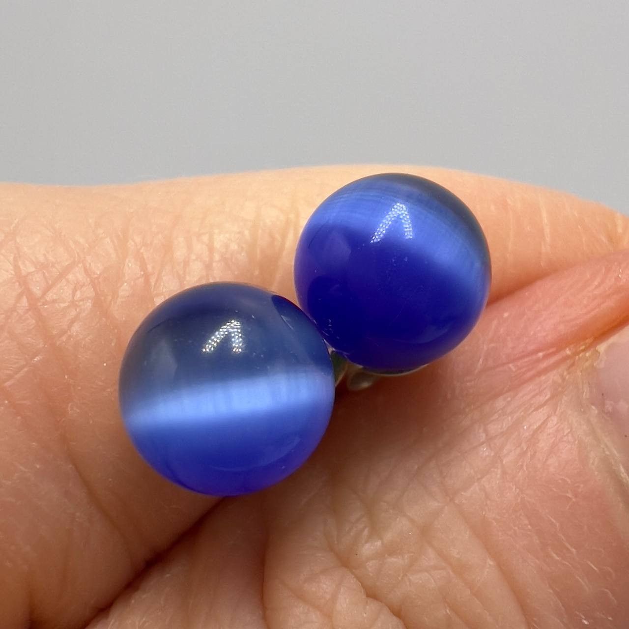 Cat's Eye Stone Vintage Sterling Silver 925 Stud Earrings