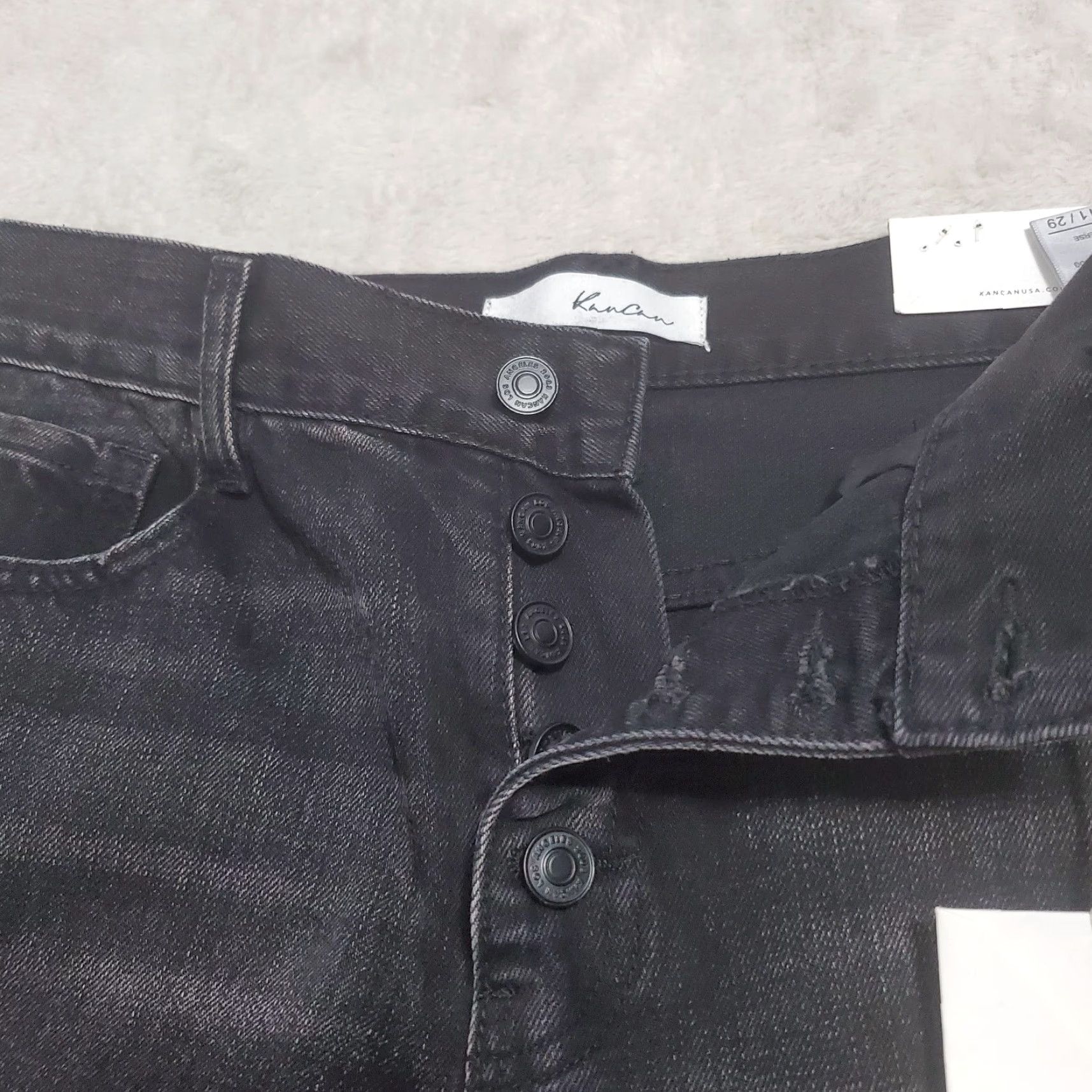 Vintage Kancan Jeans Women 11/29 Black High Rise Straight Leg Button Fly Distressed Jeans Size 29" - 5 Thumbnail