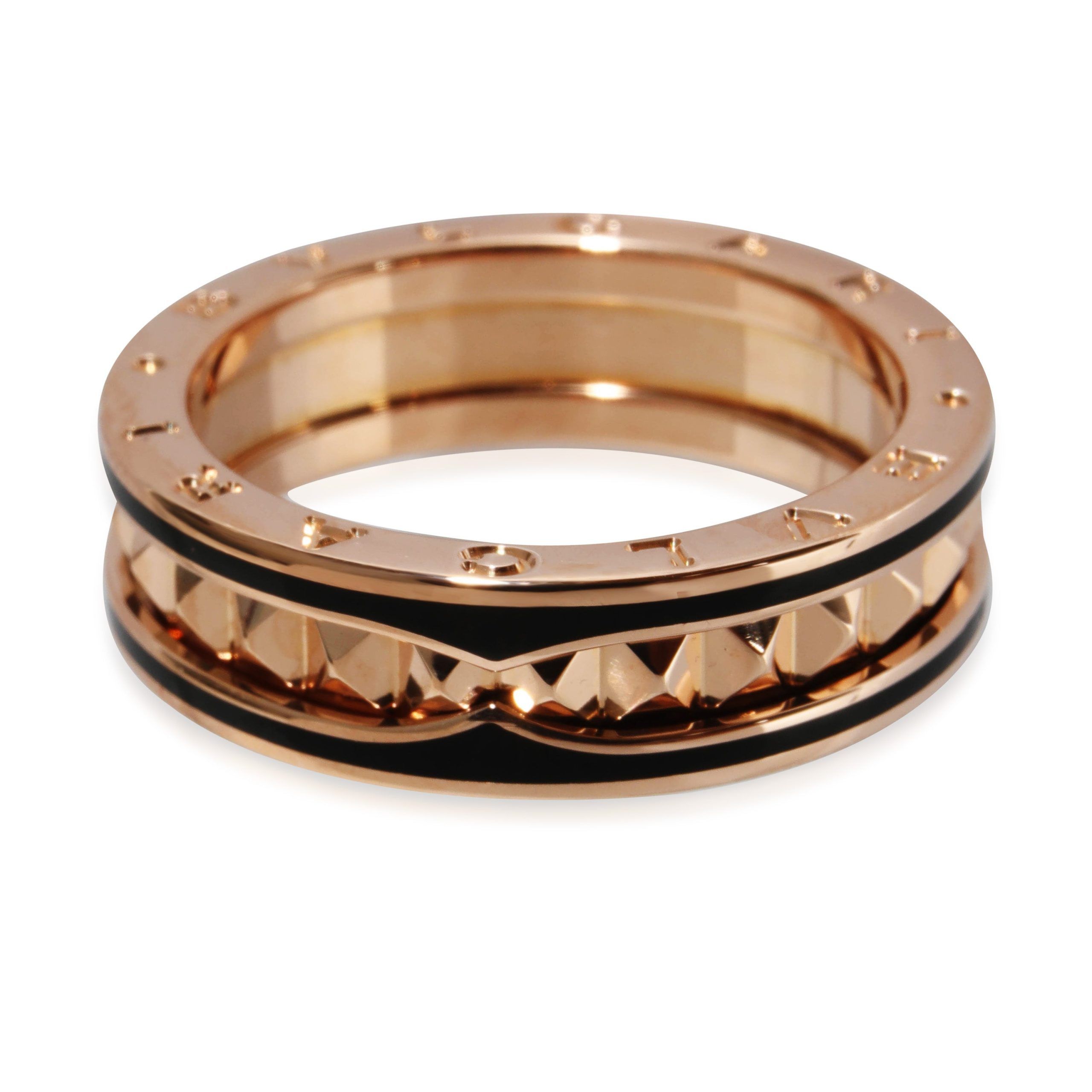 image of Bvlgari B.zero1 Rock Ring With Black Ceramic In 18K Rose Gold, Women's