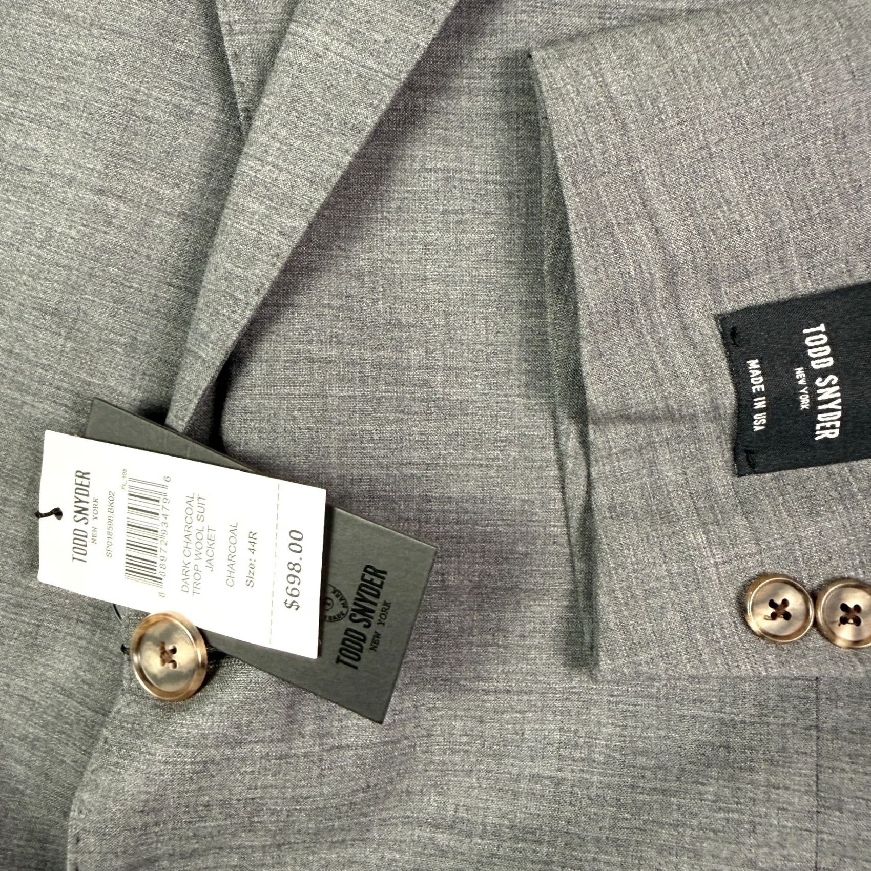 Todd Snyder Todd Snyder Trop Wool Suit Jacket Mens 44R Charcoal Gray Sutton Fit Italy NEW Size 44R - 3 Thumbnail