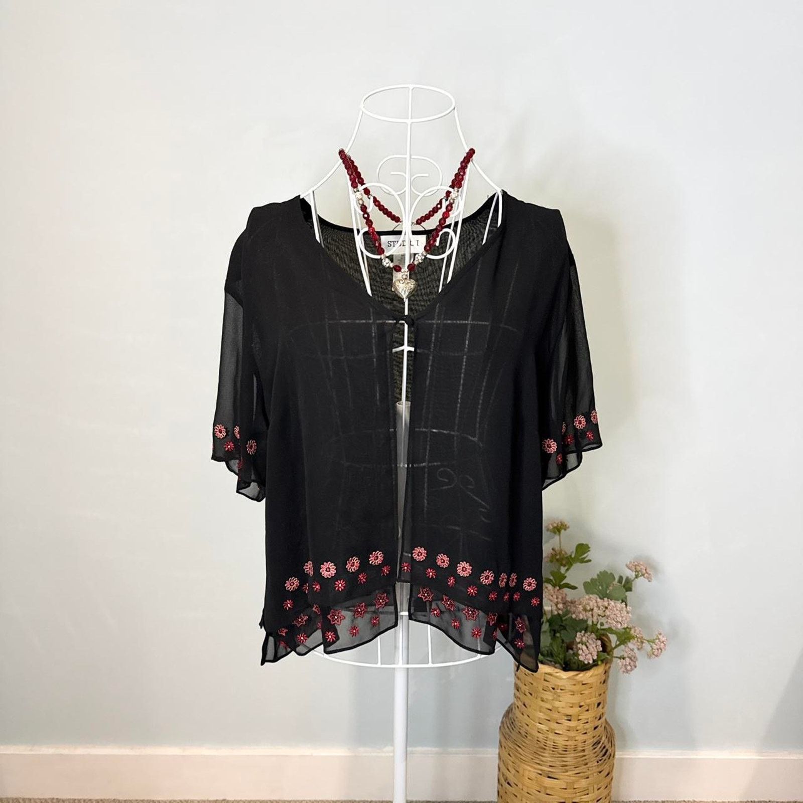 Other black & red vintage 90s sheer embroidered pull over top Size M / US 6-8 / IT 42-44 - 6 Thumbnail