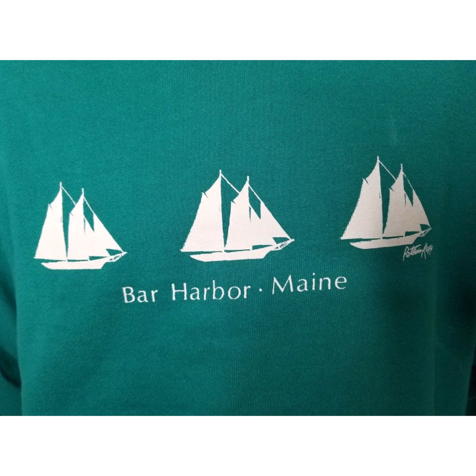 Jerzees VINTAGE Jerzees Sweatshirt Men Large Green Travel Souvenir Maine Sailboat 90s Size US L / EU 52-54 / 3 - 4 Thumbnail