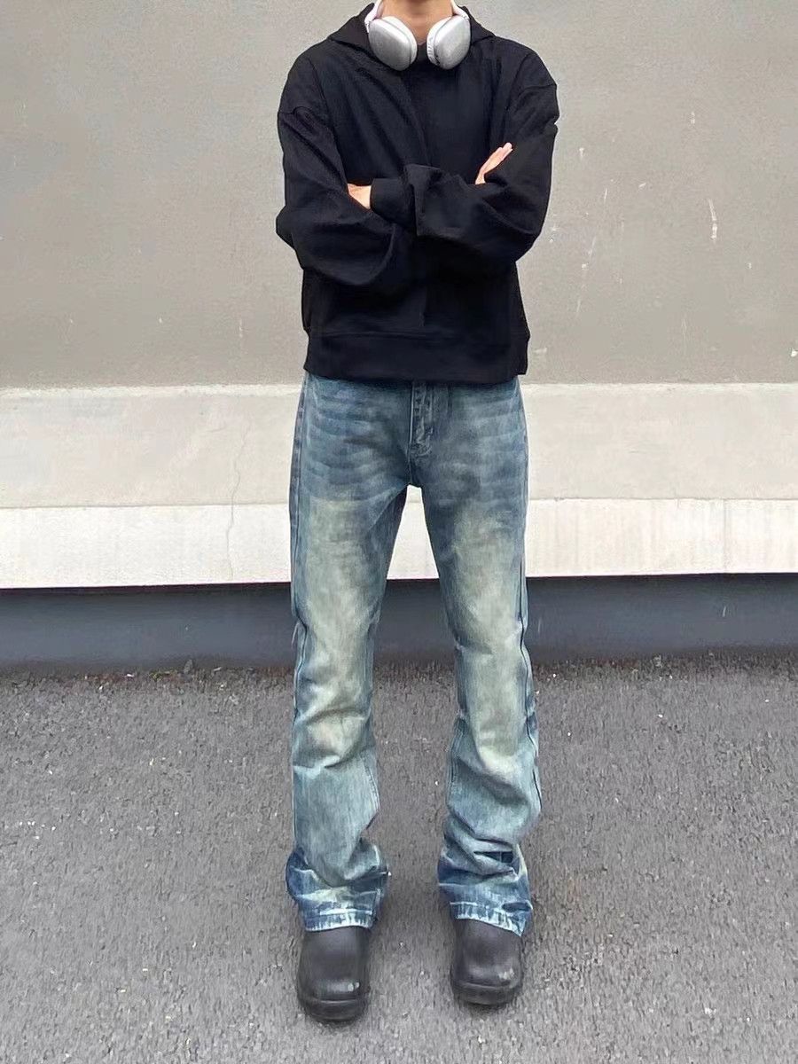 High Street Aged Washed Straight Leg Micro Flare Jeans