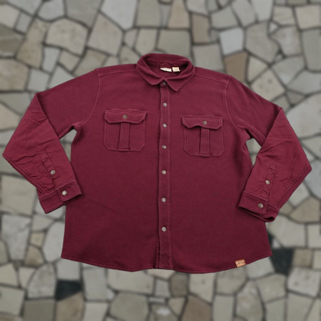 Vintage LL Bean Shirt Mens Large Red Waffle Knit Snap Front Thermal Shacket Overshirt Size US L / EU 52-54 / 3 - 1 Thumbnail