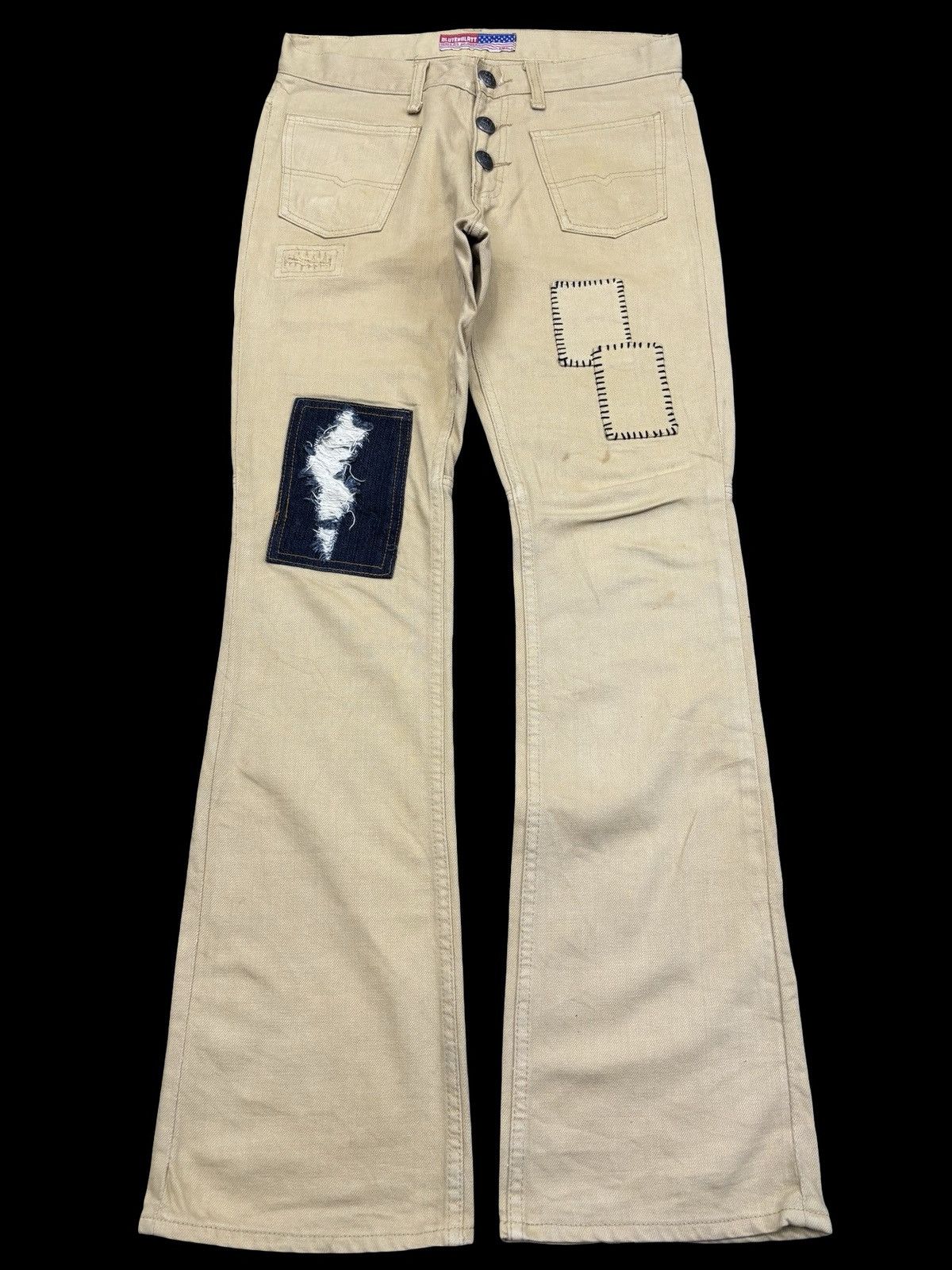Japanese Brand 💥SuperFlare💥BLUTENBLUT Rare Distrssed Patchwork Denim F903 Size US 31 - 1 Thumbnail