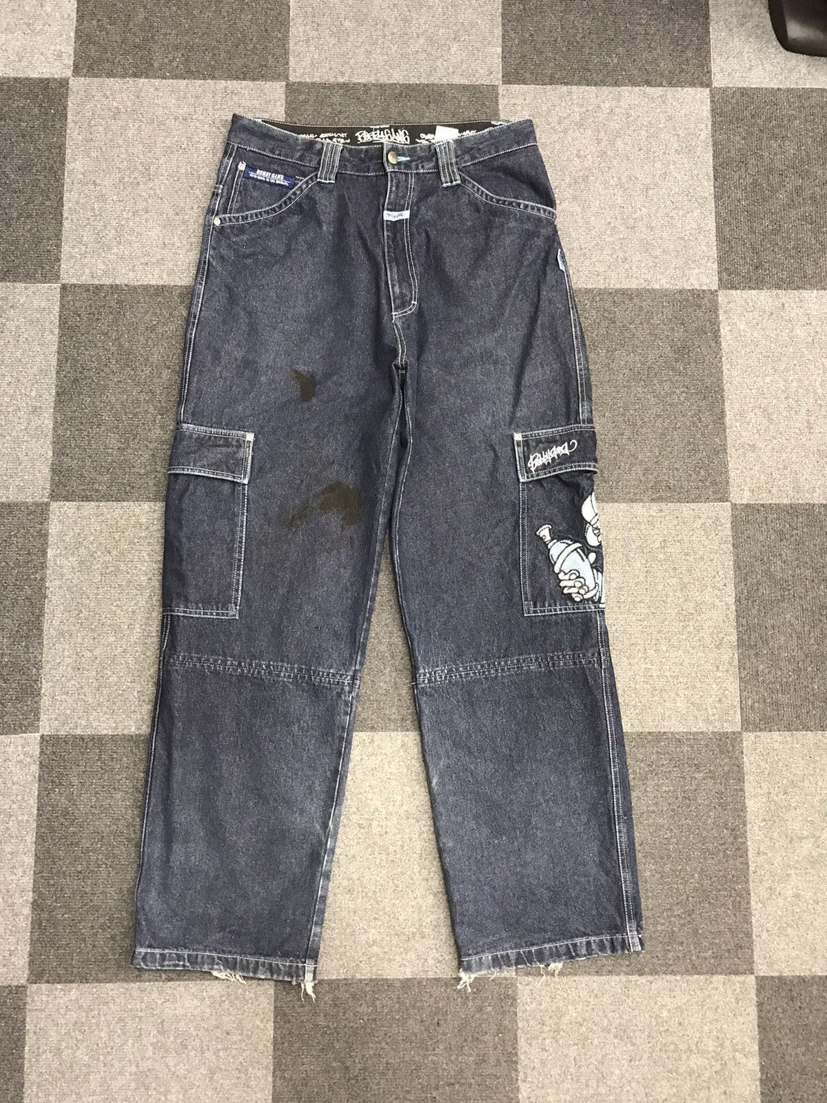 Japanese Brand BAGGY🔥BOBBYGANG Hip Hop Skater Cargo Jeans Size US 32 / EU 48 - 3 Thumbnail