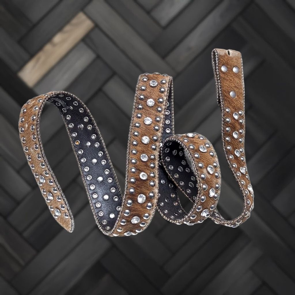 Vintage VINTAGE Nocona belt Western Belt Mens 40 Brown Leather Studded Rhinestone Buckle 1-3/8" Hairy Face Western Theme Decade Y2K Size 40 - 1 Thumbnail