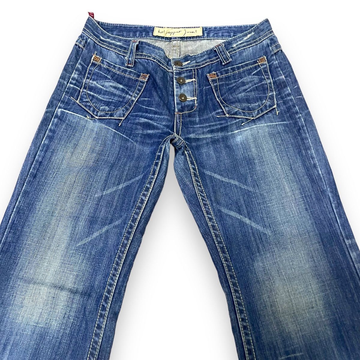 Le Grande Bleu (L.G.B.) 🇯🇵 JAPANESE SUPER FLARE BUTTON FLY WASHED DENIM PANTS Size US 30 / EU 46 - 3 Thumbnail