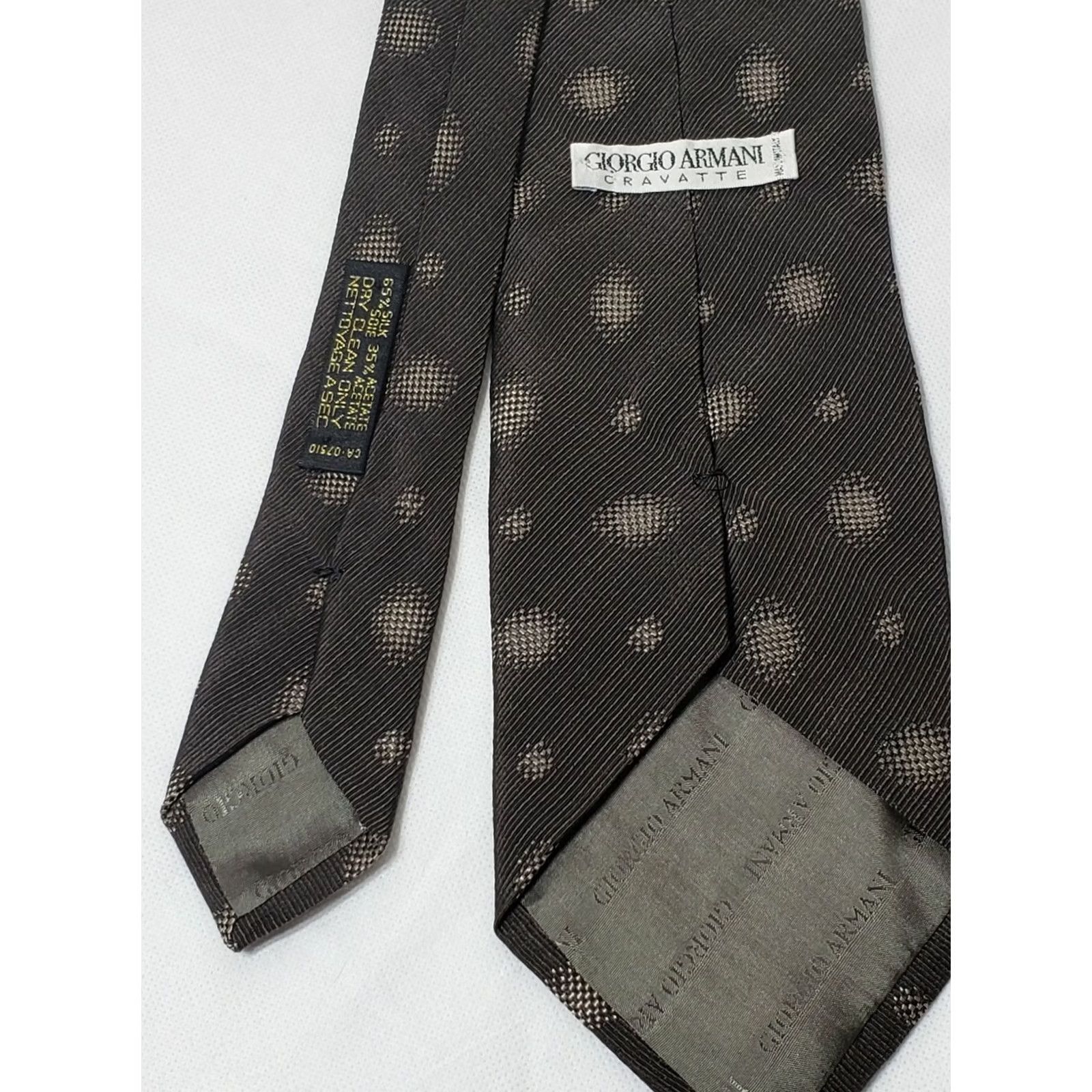 Giorgio Armani Giorgio Armani Men's Tie Brown Grey Classic 58" 65% Silk Dots Pattern Size ONE SIZE - 3 Thumbnail