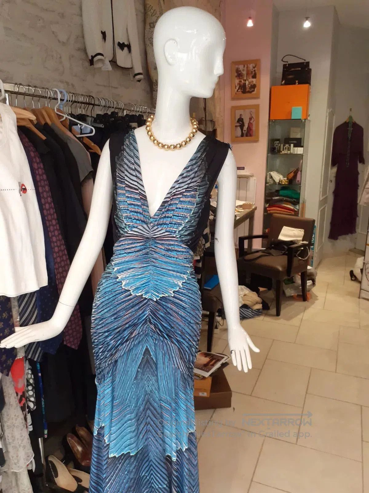 Saint Laurent Paris Roberto Cavalli Blue Patterned Ruched Dress. Size M / US 6-8 / IT 42-44 - 3 Thumbnail