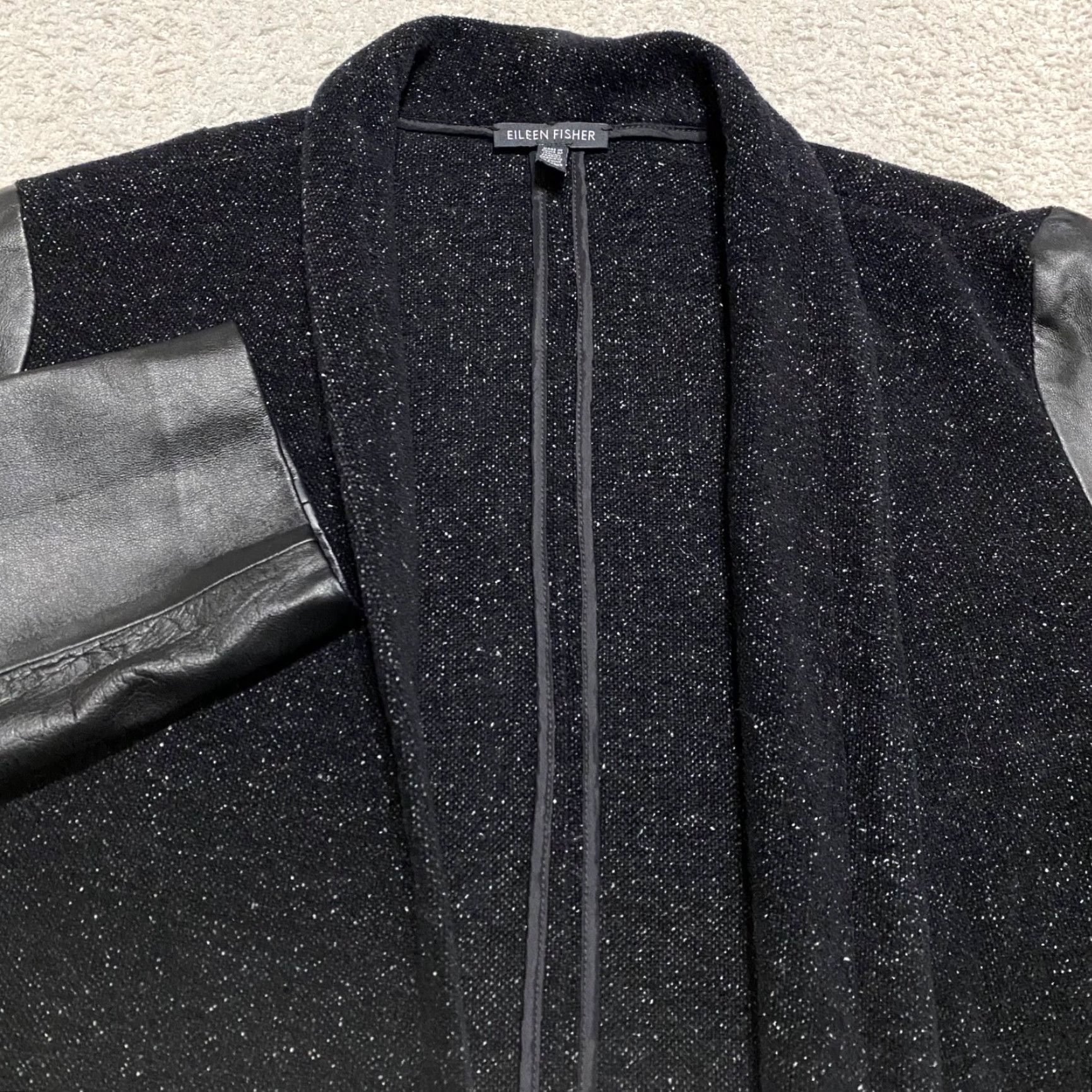 Eileen Fisher Eileen Fisher Jacket Womens Large Black Open Front Knit Wool Short Sleeve? Size L / US 10 / IT 46 - 6 Thumbnail