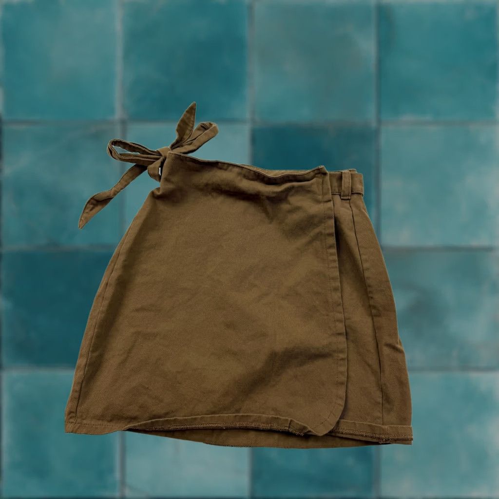 Vintage Things I Like Things I Love Skirt Small Brown Wrap Twill Mini Tie Waist Womens Size 28" / US 6 / IT 42 - 1 Thumbnail