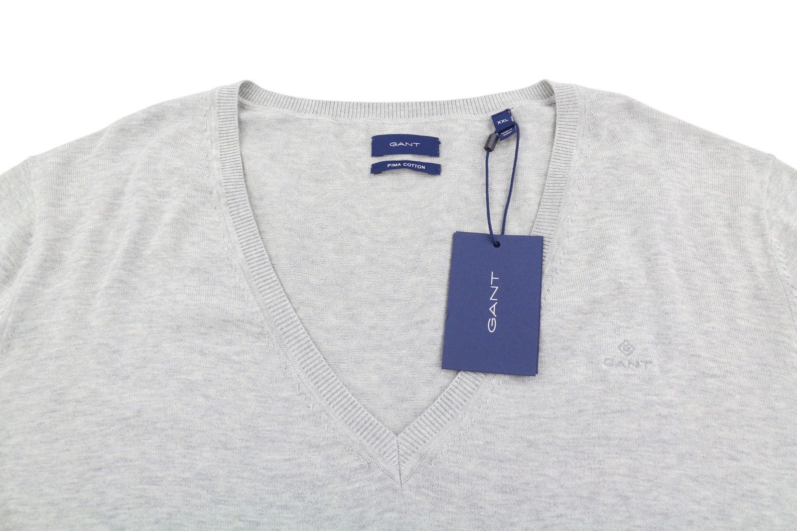 Gant LIGHT COTTON V-NECK 2XL Light Grey Melange Knit 88098 Size XXL / US 16-18 / IT 52-54 - 5 Thumbnail