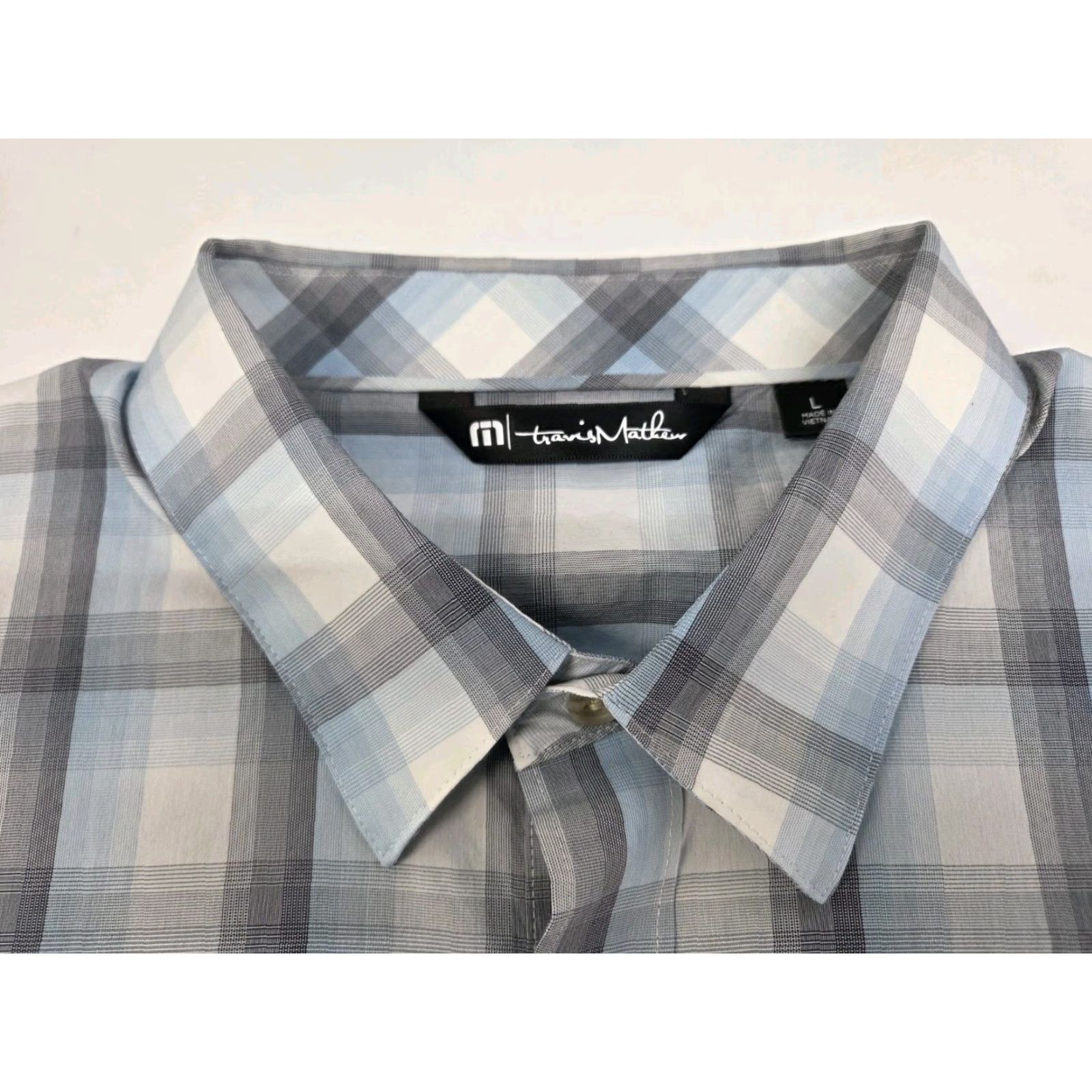 TravisMathew Travis Mathew Men's Short Sleeve Button-Up Blue/Grey Plaid Shirt L Size US L / EU 52-54 / 3 - 2 Thumbnail