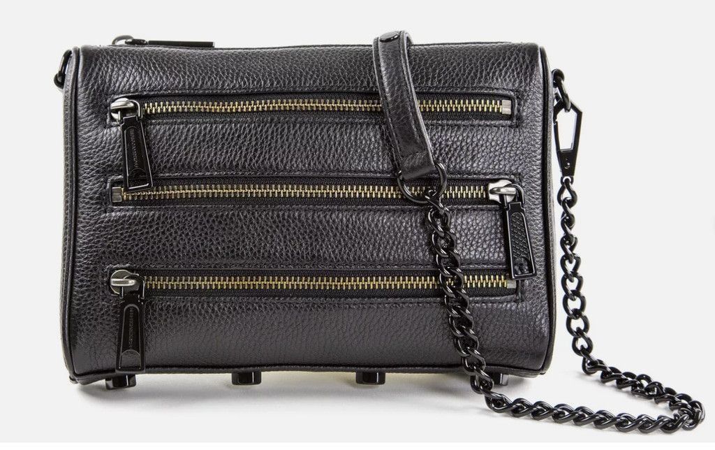 Rebecca Minkoff Rebecca Minkoff Black Leather Shellac Mini 5 Zip Handbag Size ONE SIZE - 1 Thumbnail