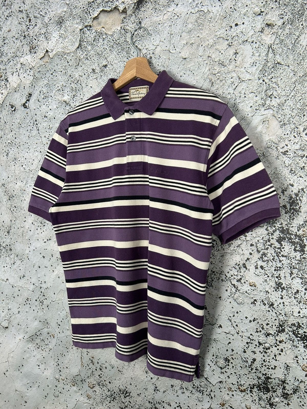 Other Vintage Thomas Burberry Stripe Purple Polo Tee Chief Keef Size US M / EU 48-50 / 2 - 2 Thumbnail