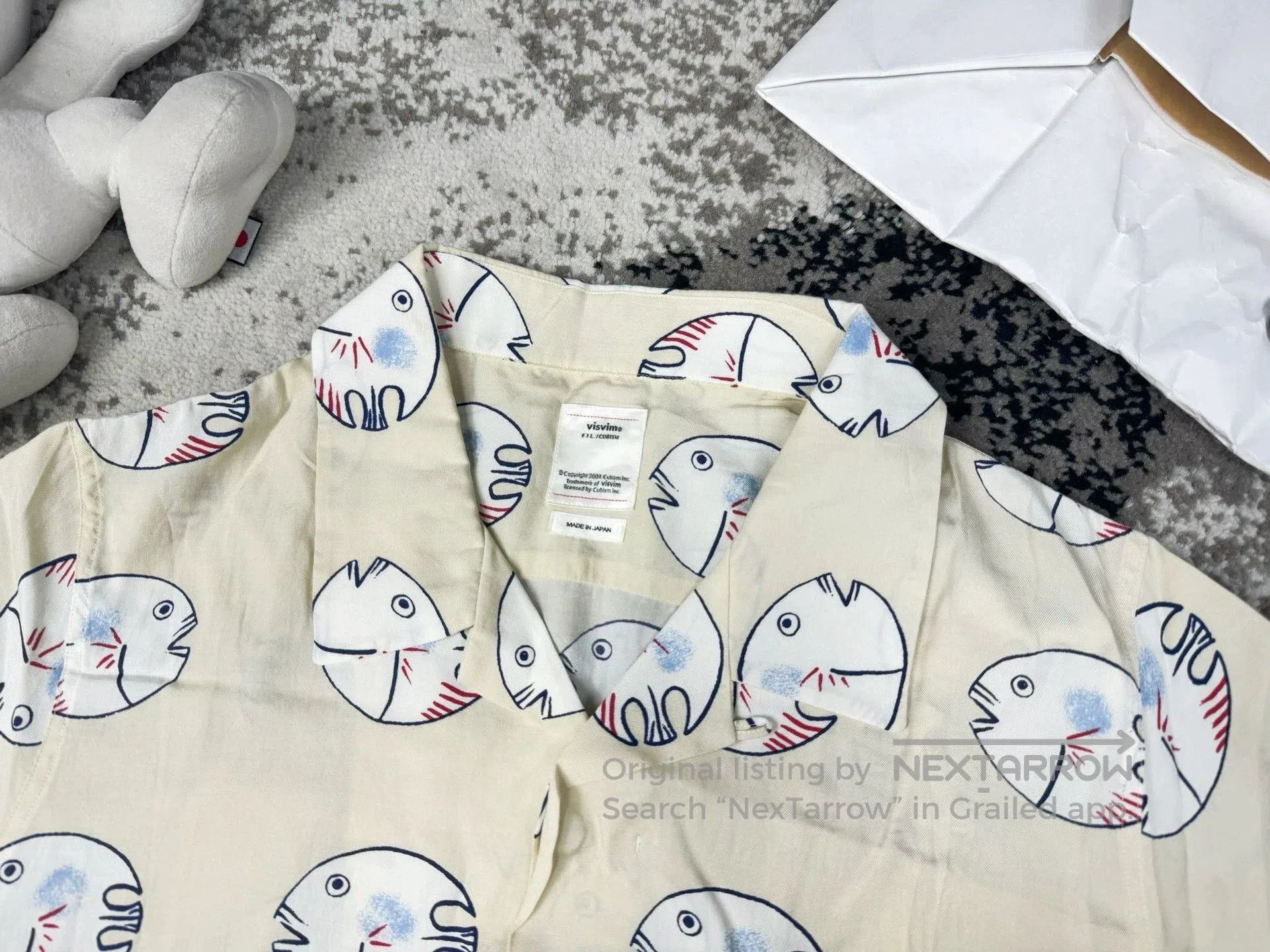 Visvim Beige Fish Print Short Sleeve Shirt - Size L. Size US L / EU 52-54 / 3 - 2 Thumbnail