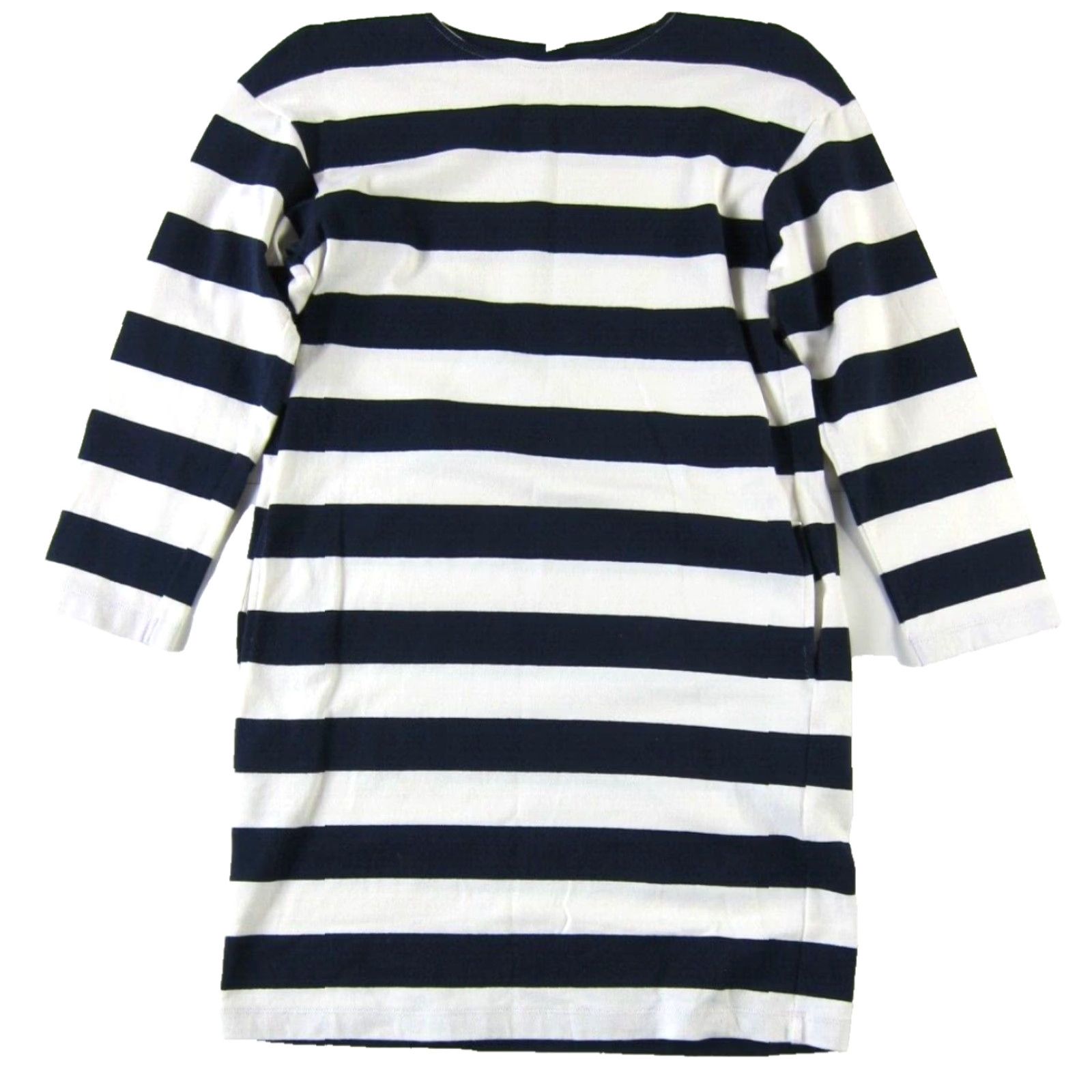 Uniqlo Uniqlo Striped Long Sleeve Shift Tunic Dress 100% Cotton S Knee Length Pockets Blue White Ivory Navy Stripe Womens Size S / US 4 / IT 40 - 2 Thumbnail