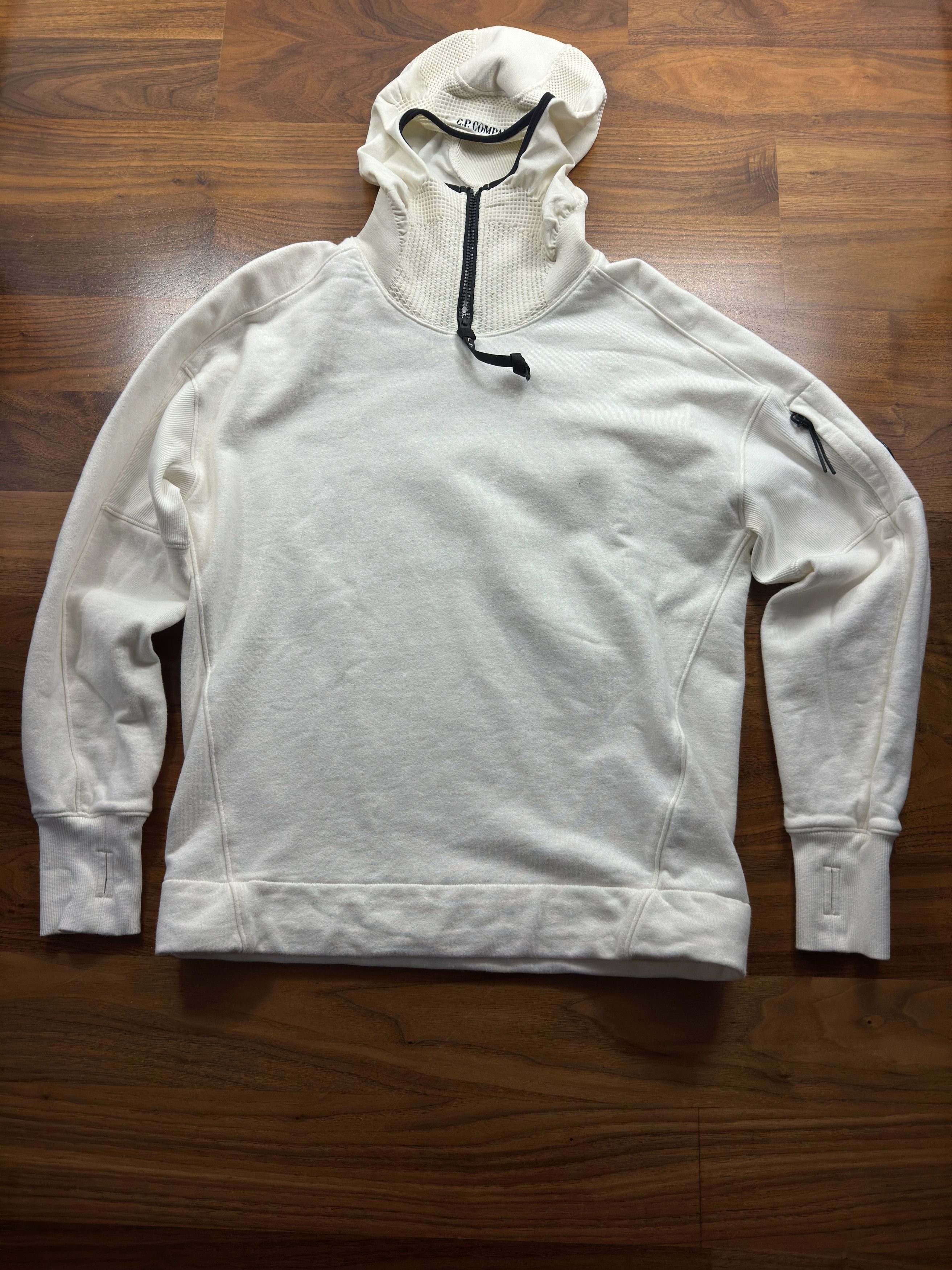 image of C P Company White Zip Hoodie, Men's (Size Medium)