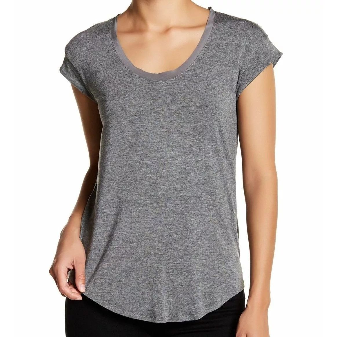 Other H By Bordeaux Charcoal Grey Contrast Silk Trim Tee Size S / US 4 / IT 40 - 1 Thumbnail