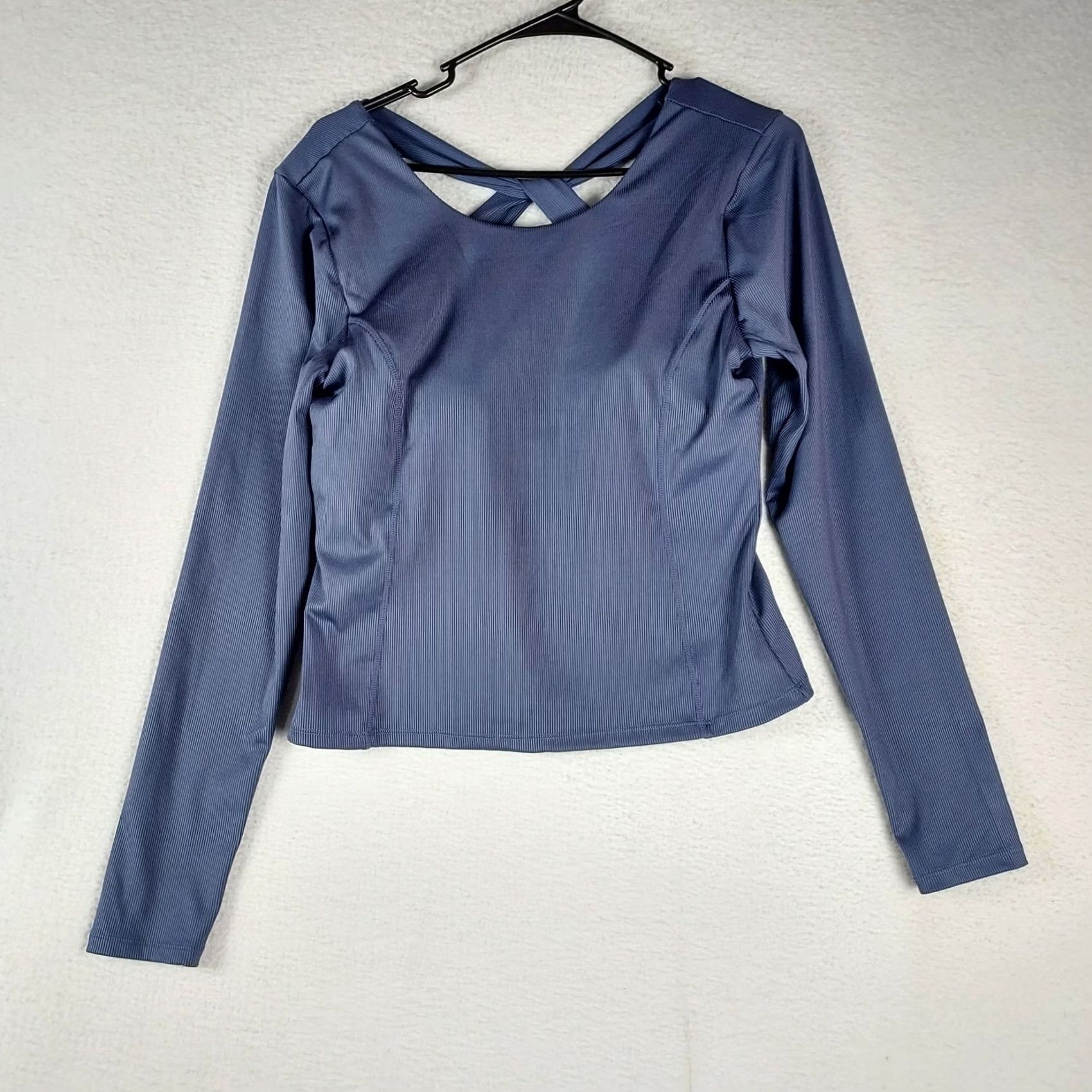 Vintage Velocity Women’s Rib Melody Long Sleeve Top Pullover Athletic Blue L Shirt Women Growthspring Size L / US 10 / IT 46 - 2 Thumbnail