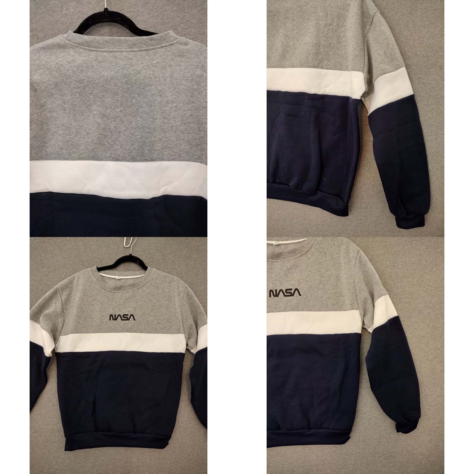 NASA NASA Graphic Sweatshirt Color Block Grey/White/Black M - Unisex Cotton Blend Crew Neck Pullover, NASA Logo, Long Sleeve Size US M / EU 48-50 / 2 - 8 Thumbnail