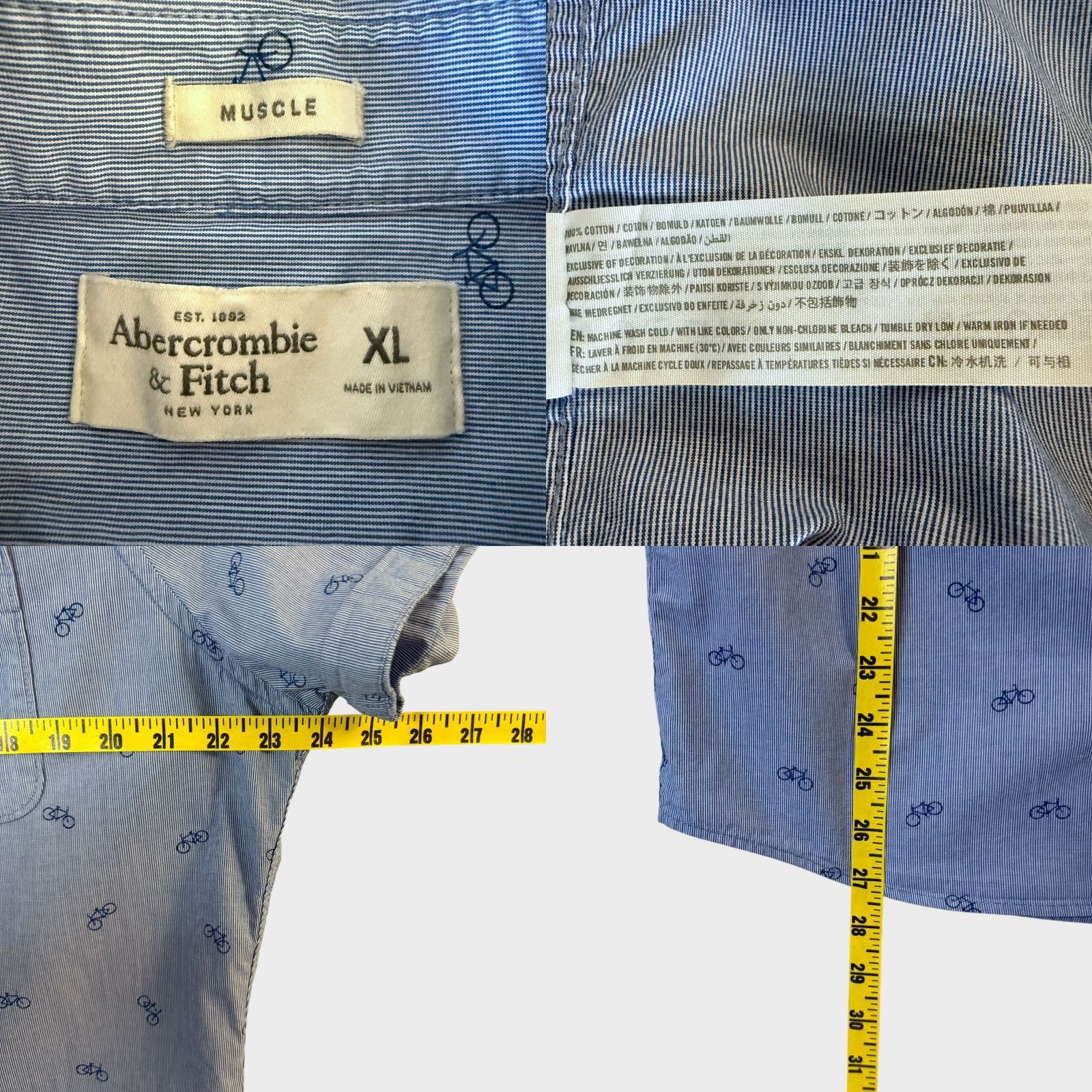 Abercrombie & Fitch Abercrombie & Fitch Shirt Blue Men's XL Short-Sleeve Button-Down Bicycle Print Size US XL / EU 56 / 4 - 8 Thumbnail