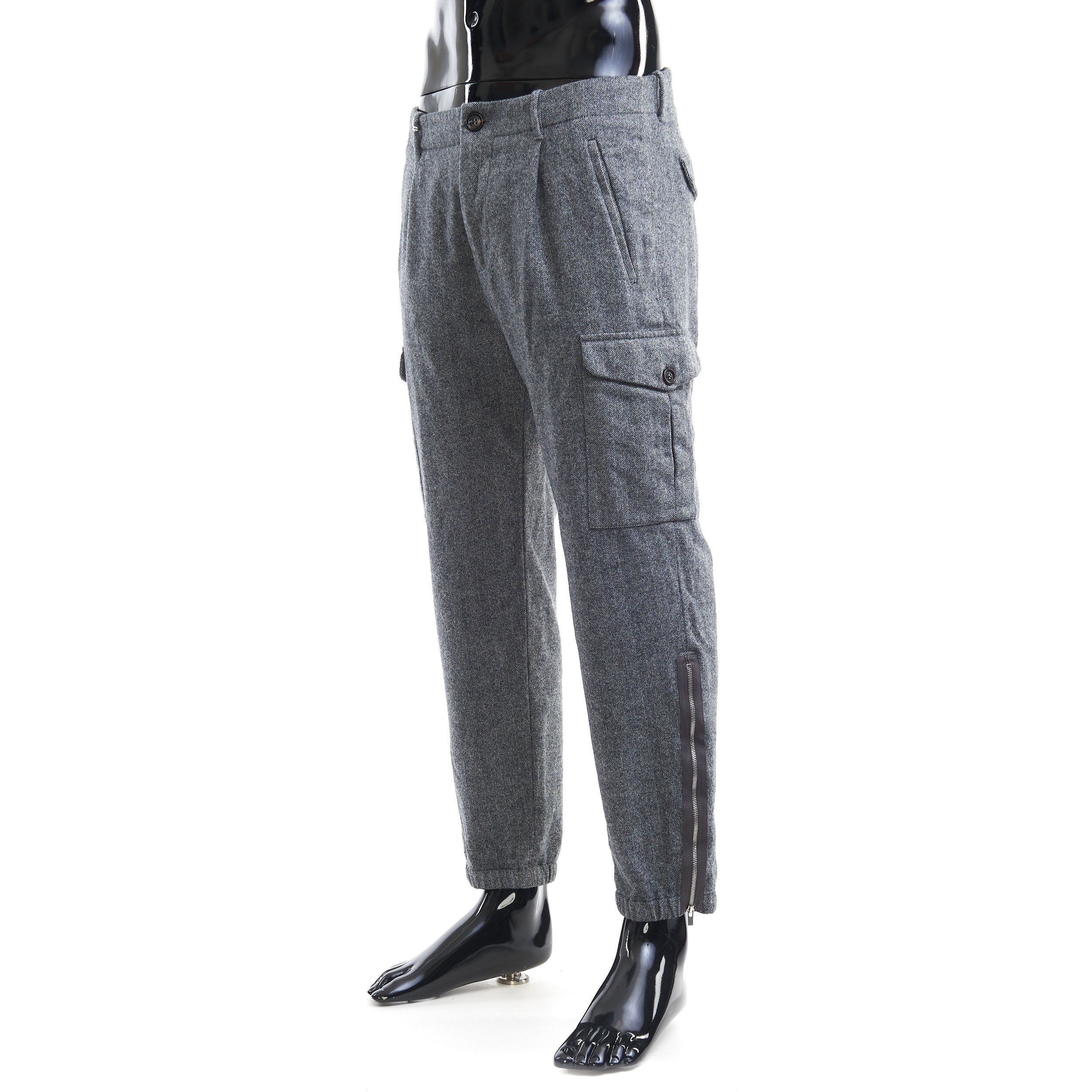 Brunello Cucinelli Cargo Pants In Grey Virgin Wool Herringbone Size US 32 / EU 48 - 2 Thumbnail