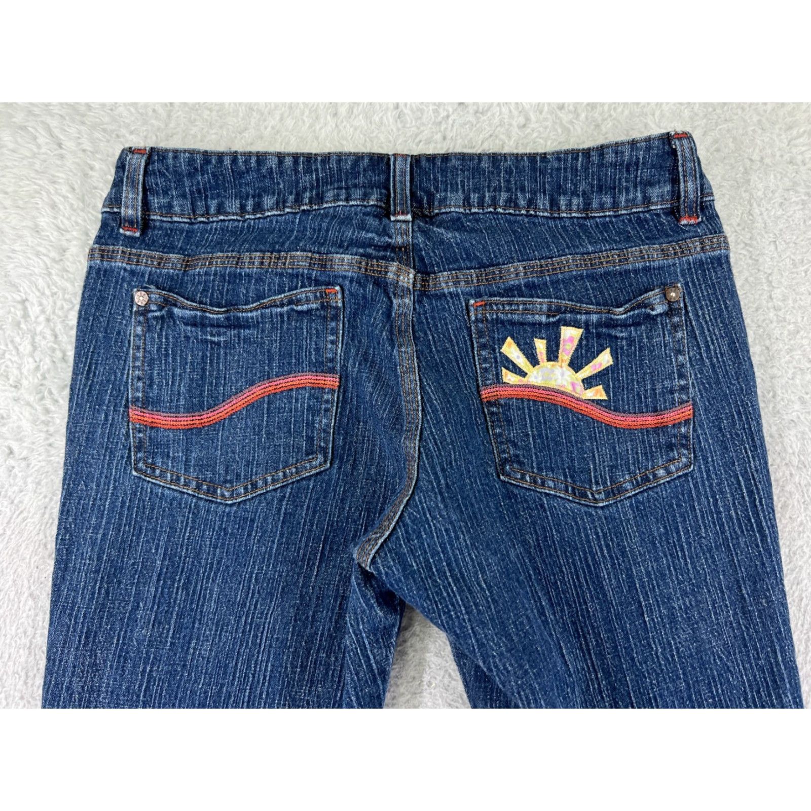Lee Lee Jeans Women 11 Blue Denim Bootcut Mid Rise Floral Embellished 5-Pocket Denim Jeans Modern American Style Vintage No (adjust to rules) Size 32" / US 10 / IT 46 - 3 Thumbnail