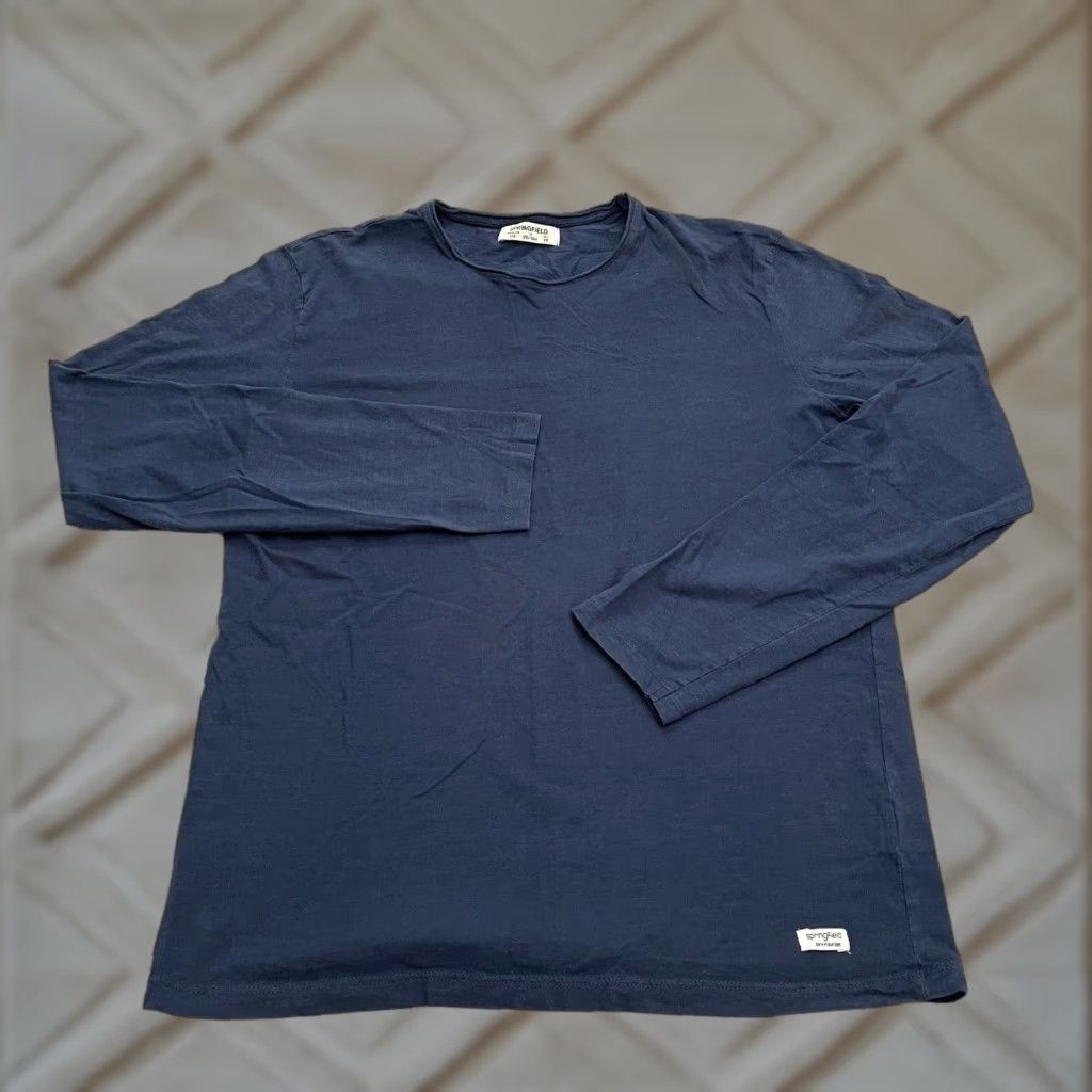 Springfield Springfield Mens Long Sleeve Cotton T-Shirt Navy Blue Crew Neck 90s Vintage Outdoor Casual Size US M / EU 48-50 / 2 - 1 Thumbnail