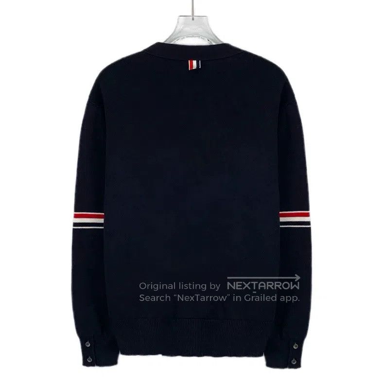 Thom Browne Thom Browne Navy blue cotton V-neck long-sleeved knitted c Size US M / EU 48-50 / 2 - 2 Thumbnail