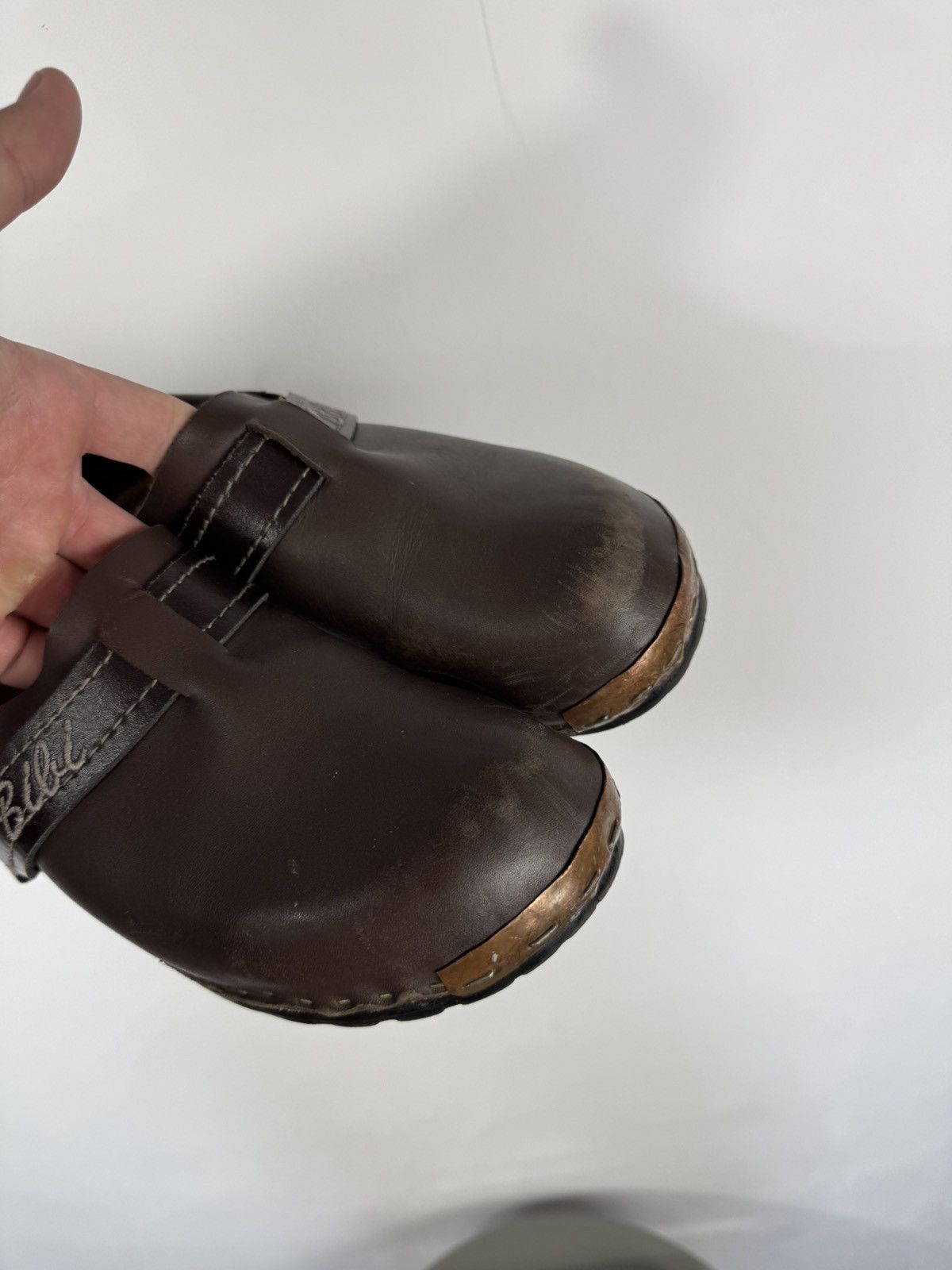 Other Vintage Brown Leather Clogs Wooden Sole Slip On Shoes EU 38 Size US 7 / IT 37 - 12 Thumbnail