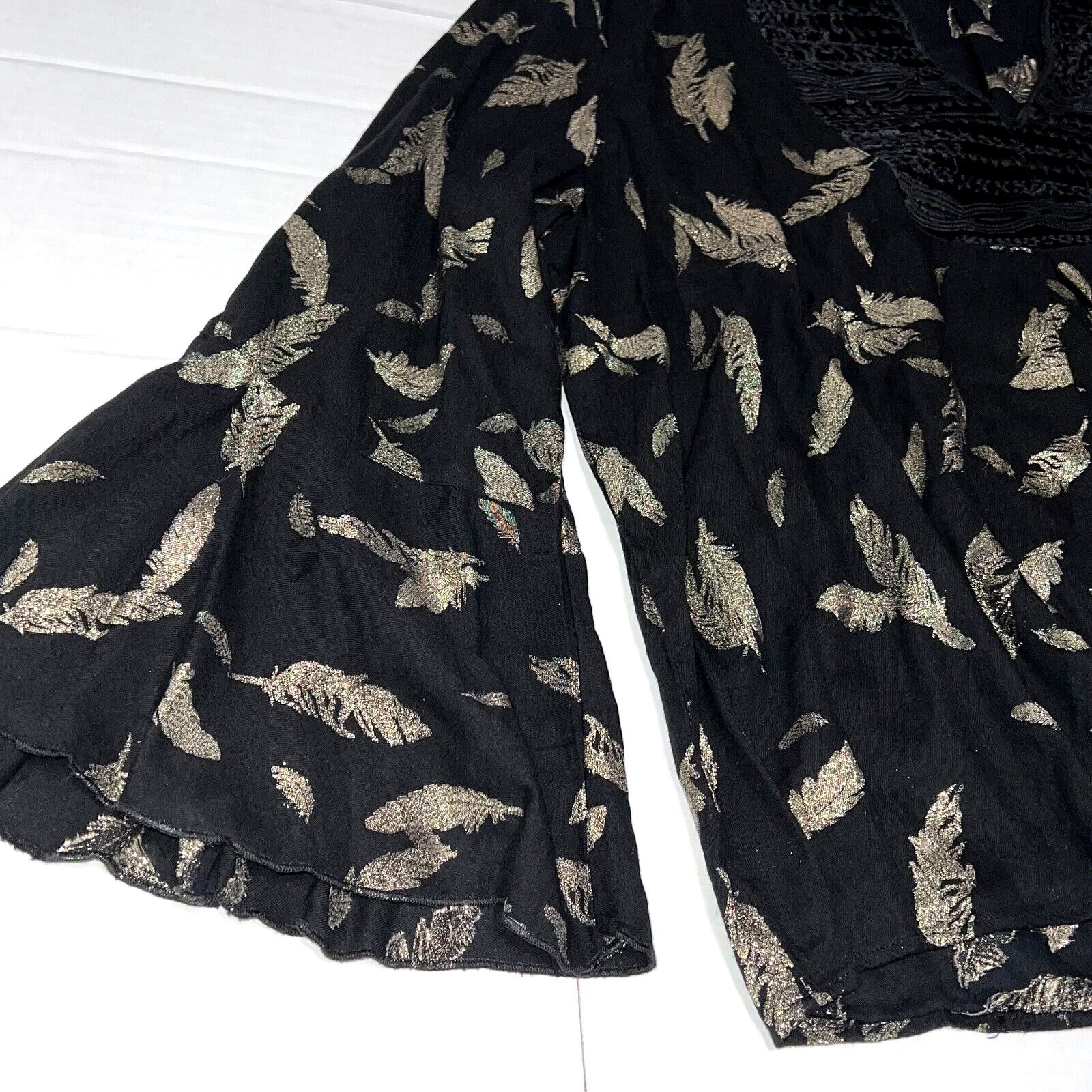 Johnny Was JOHNNY WAS WORKSHOP SZ XL BLACK GOLD FEATHER BELL SLEEVE Size XL / US 12-14 / IT 48-50 - 6 Thumbnail