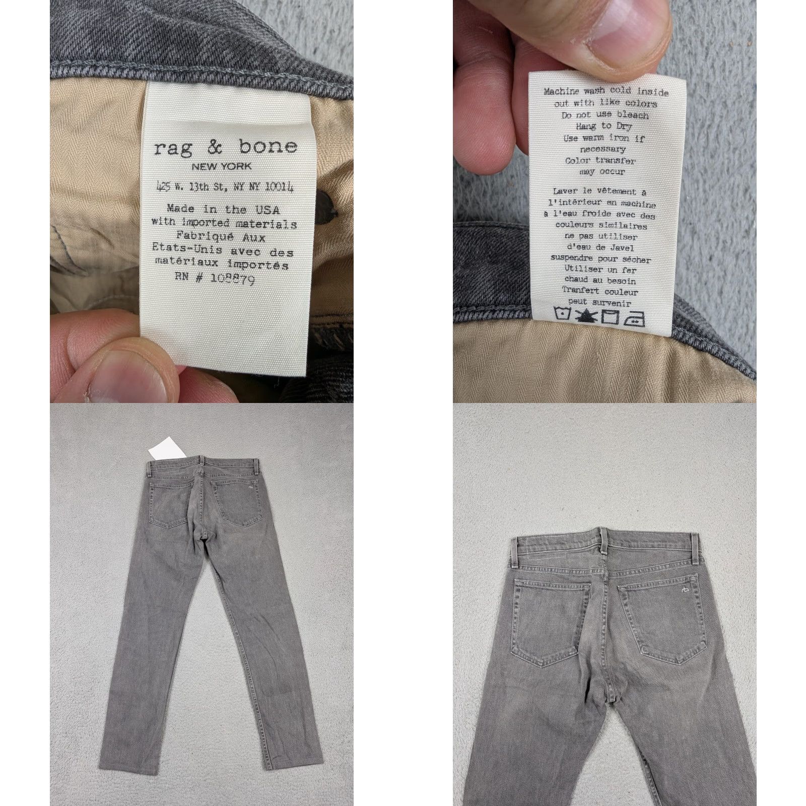 Rag & Bone Rag & Bone Jeans Mens 31 Gray Fit 1 Extra Slim Standard Issue Button Fly USA Jeans Size US 31 - 8 Thumbnail