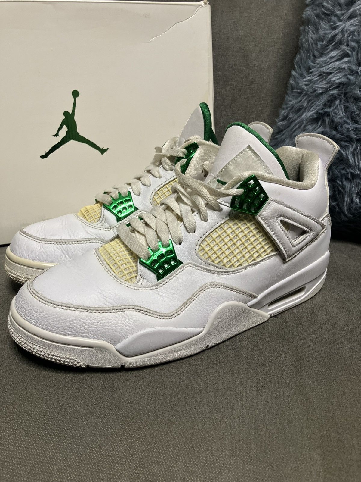 Jordan Brand Sz 9.5m- AJ4 Retro Metallic Green- used/og box Size US 9.5 / EU 42-43 - 1 Thumbnail