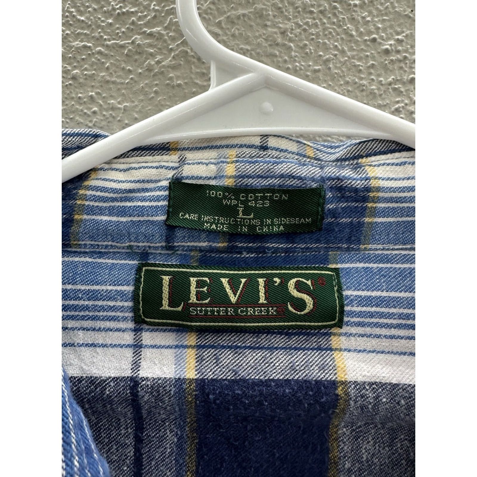 Levi's Levis Shirt Classic Plaid Long Sleeve Pearl Snap Up Vintage Sutter Creek Mens Large Blue Cotton Button-Up 80s 90s Fashion Mens Size US L / EU 52-54 / 3 - 4 Thumbnail