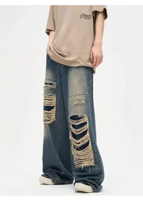 Japanese Brand × Jean Y2K Straight Baggy Ripped Jeans Size US 33 - 3 Thumbnail